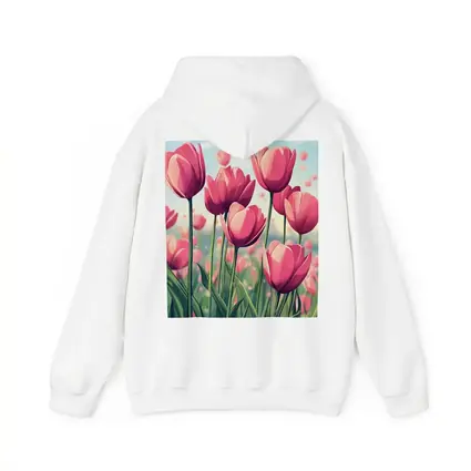 Pink Tulips Field Cartoon Spring Sky