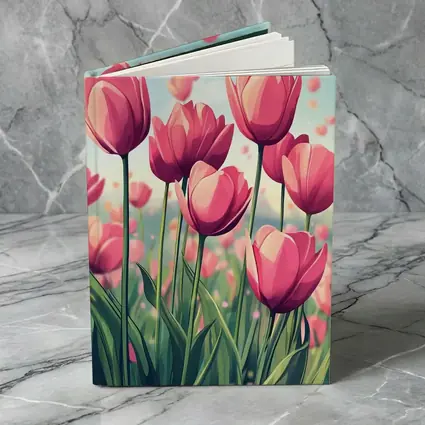Pink Tulips Field Cartoon Spring Sky