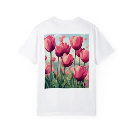 Pink Tulips Field Cartoon Spring Sky