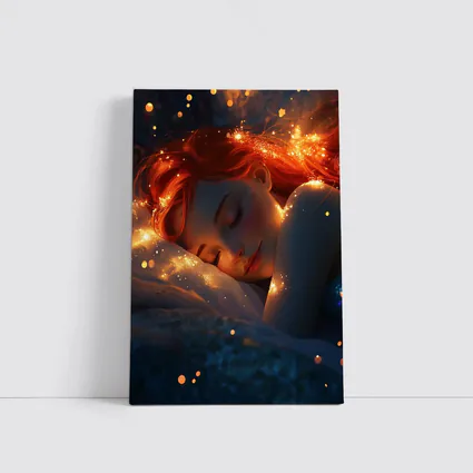 Sleeping Woman Red Hair Glowing Stars Fantasy