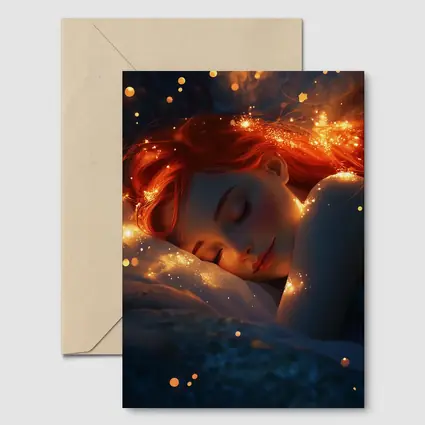 Sleeping Woman Red Hair Glowing Stars Fantasy