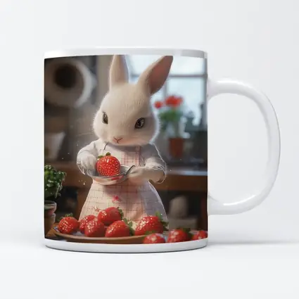 White Bunny Chef Cooking With Strawberries Kitchen
