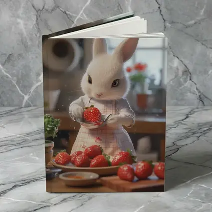 White Bunny Chef Cooking With Strawberries Kitchen