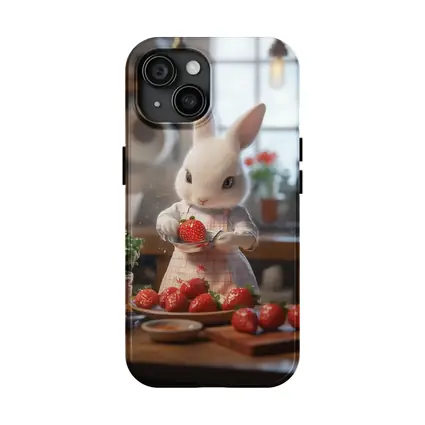White Bunny Chef Cooking With Strawberries Kitchen