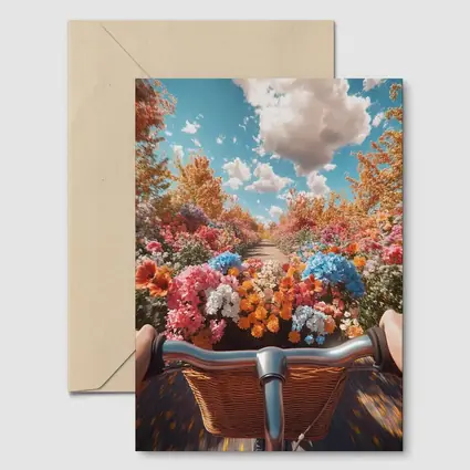Bicycle Ride Through Colorful Flower Garden