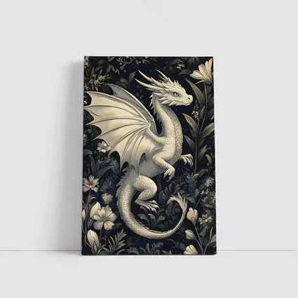 Dragon Illustration Dark Floral Garden Art