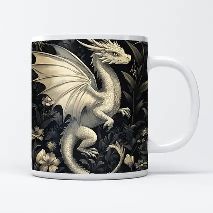 Dragon Illustration Dark Floral Garden Art