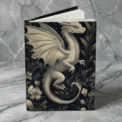 Dragon Illustration Dark Floral Garden Art