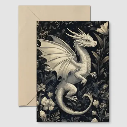 Dragon Illustration Dark Floral Garden Art