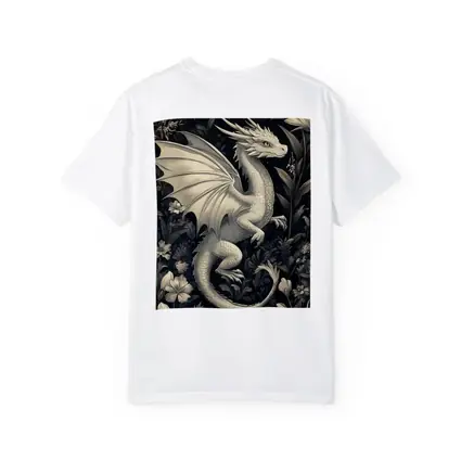 Dragon Illustration Dark Floral Garden Art
