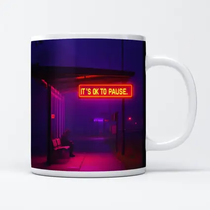 Its Ok To Pause Neon Bus Stop Night