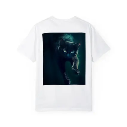 Black Cat Green Eyes Dark Teal Background