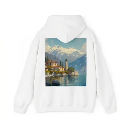 Italian Lake Villa Lighthouse Alpine Mountains Painting