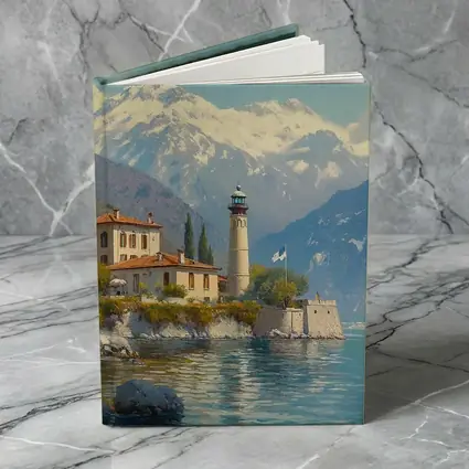 Italian Lake Villa Lighthouse Alpine Mountains Painting
