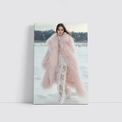 Pink Fur Coat Woman Snow Winter