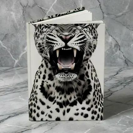 Roaring Leopard Portrait Black White Background