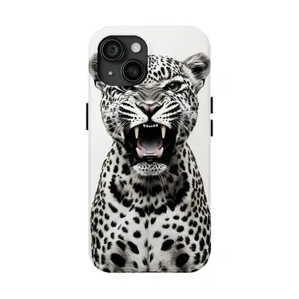 Roaring Leopard Portrait Black White Background