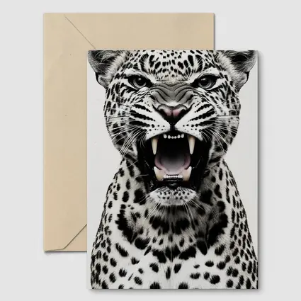 Roaring Leopard Portrait Black White Background