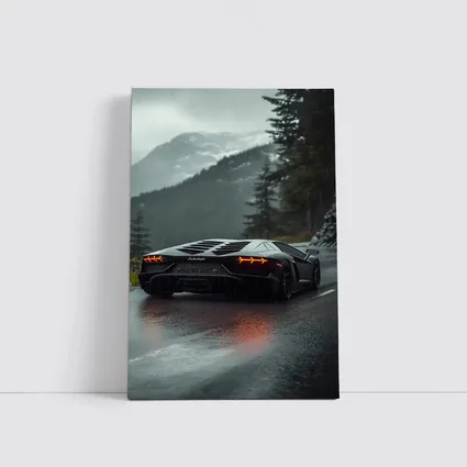 Lamborghini Aventador Black Rainy Mountain Road