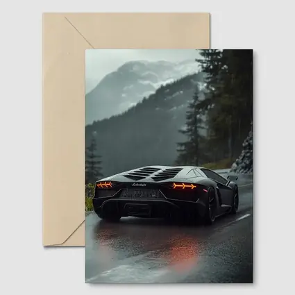 Lamborghini Aventador Black Rainy Mountain Road