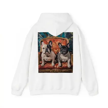 Two French Bulldogs Sitting On Ornate Chair