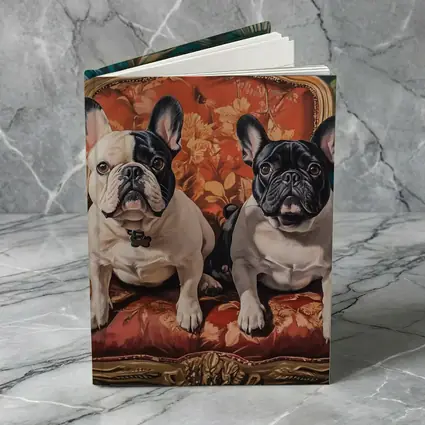 Two French Bulldogs Sitting On Ornate Chair