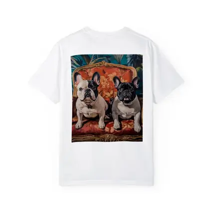Two French Bulldogs Sitting On Ornate Chair