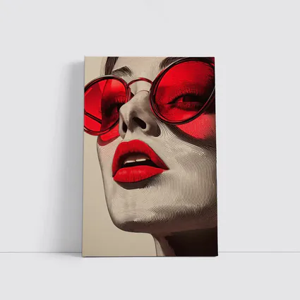 Woman Red Sunglasses Bold Lips Line Art