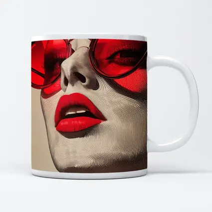 Woman Red Sunglasses Bold Lips Line Art