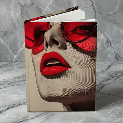 Woman Red Sunglasses Bold Lips Line Art