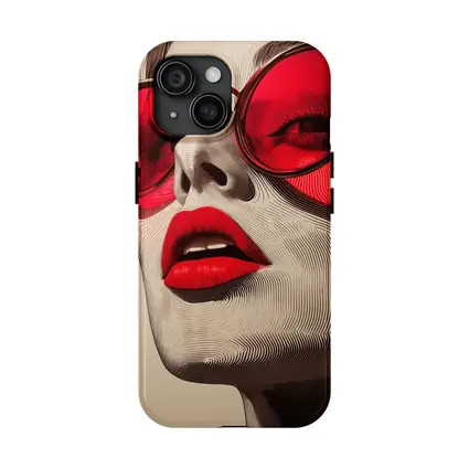 Woman Red Sunglasses Bold Lips Line Art