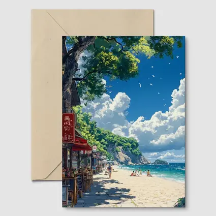 Anime Beach Promenade Blue Sky Summer