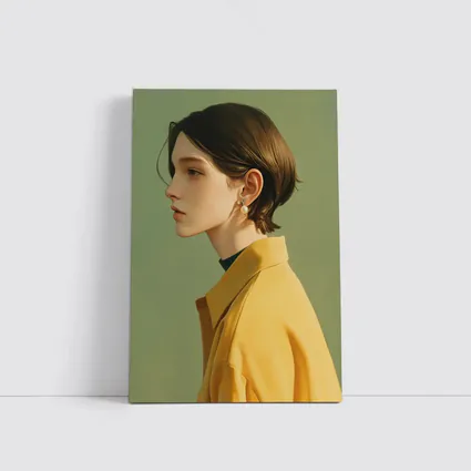 Young Woman Portrait Yellow Jacket Green Background