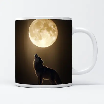 Wolf Howling At Full Moon Night