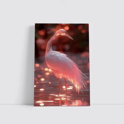 Glowing Egret Wading in Pink Water
