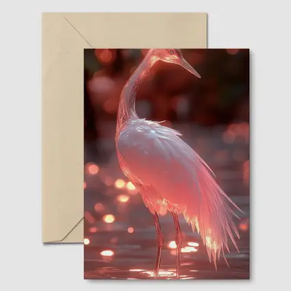 Glowing Egret Wading in Pink Water