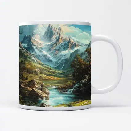 Alpine Mountain Valley River Landscape Painting