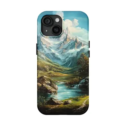 Alpine Mountain Valley River Landscape Painting