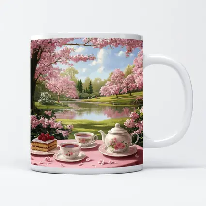 Cherry Blossom Tea Table Spring Park Scene