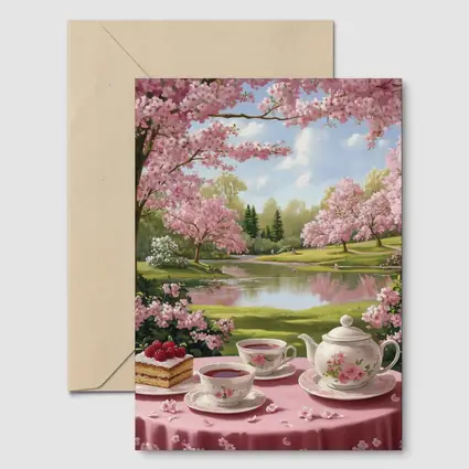 Cherry Blossom Tea Table Spring Park Scene