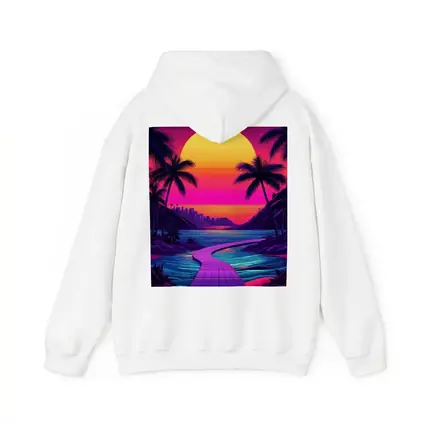 Retrowave Tropical Sunset Palm Tree Scene