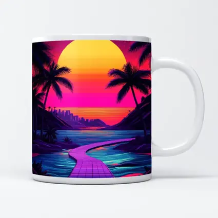 Retrowave Tropical Sunset Palm Tree Scene