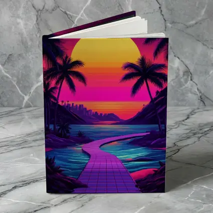 Retrowave Tropical Sunset Palm Tree Scene