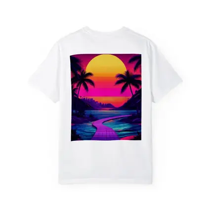 Retrowave Tropical Sunset Palm Tree Scene