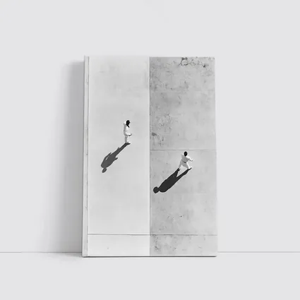 Two Figures Walking Aerial Black White
