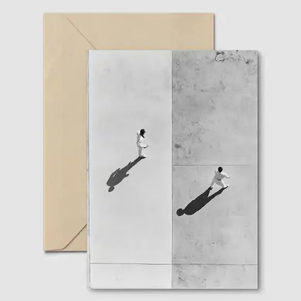 Two Figures Walking Aerial Black White