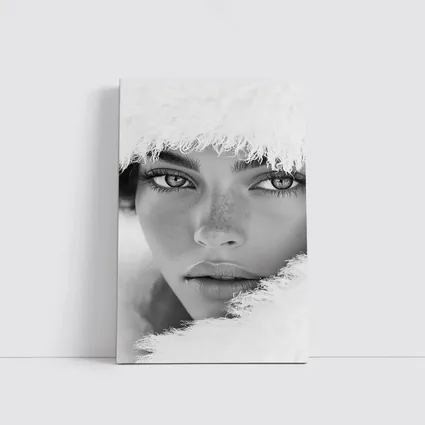Black and White Portrait Woman Fur Hat
