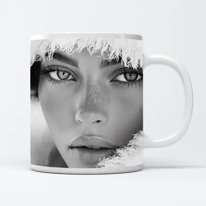 Black and White Portrait Woman Fur Hat