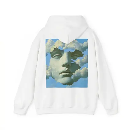 Cracked Stone Face Merging With Clouds Sky