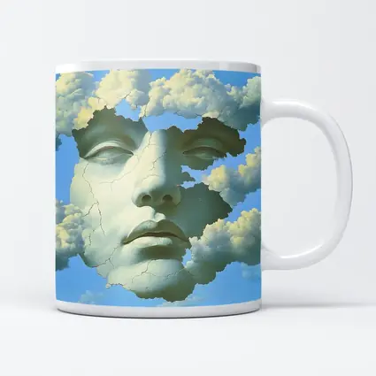 Cracked Stone Face Merging With Clouds Sky